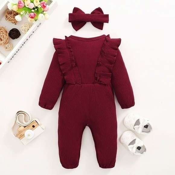 Baby Girl Burgundy Jumpsuit & Headband Set – Size 6–9 Months - Picture 8 of 12